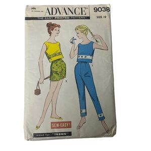 Vintage 60s Advance 9038 Pattern Teen 10-16 Sports Blouse Shorts Pants Easy Cut